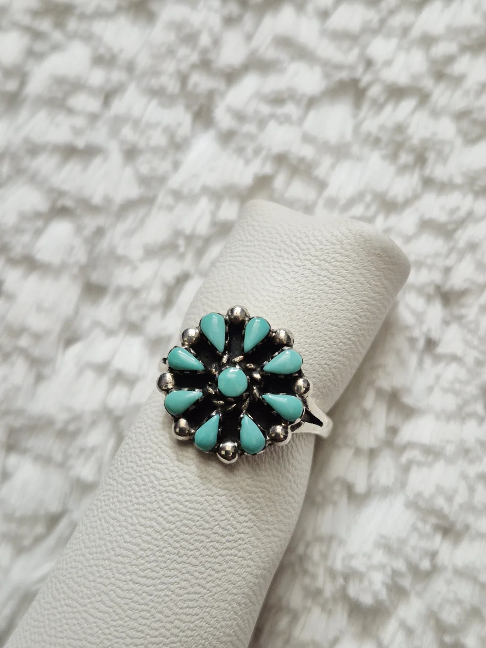 Vintage Sterling Silver Turquoise Cluster Floral Ring